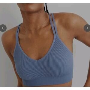 Aerie Superchill Seamless Strappy Padded Ribbed Bralette in Blue XL festival